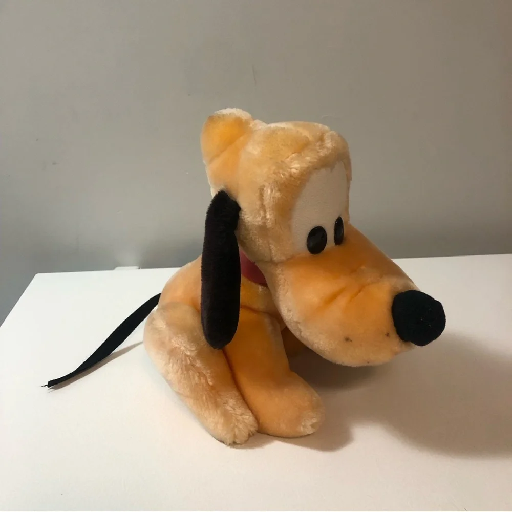 Vintage Disney Store Pluto Plush Stuffed Toy Dog Made in Korea Red Collar Tongue - Picture 1 of 10